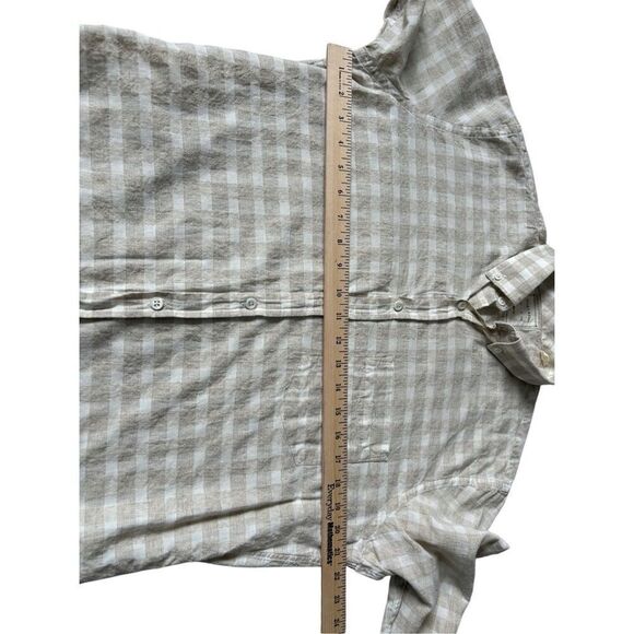 Billy Reid Plaid Linen Cotton Button Front Shirt size M Slim Fit Cream Tan - Picture 5 of 7